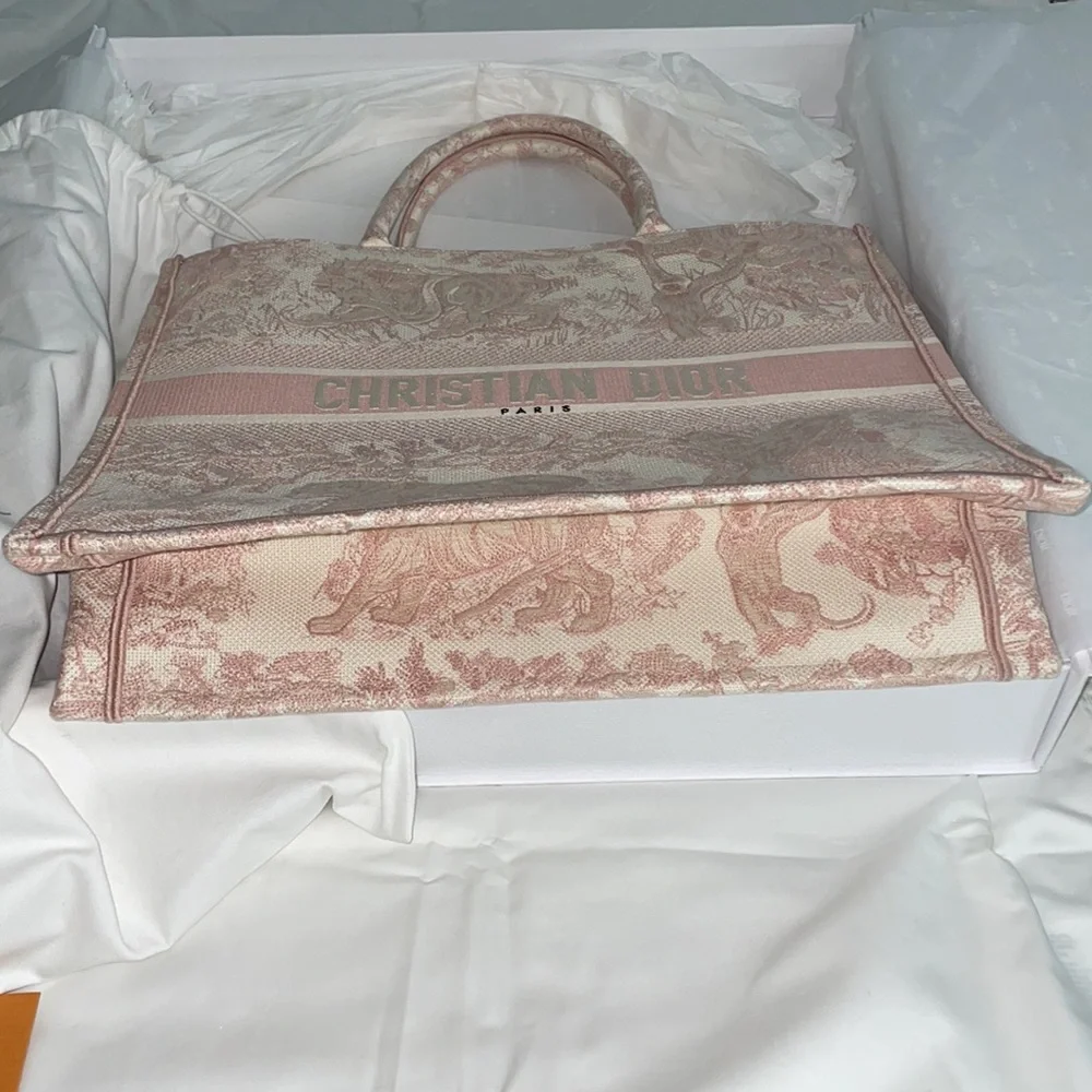 LARGE Dior Book Tote Pink Toile de Jouy Embroidery